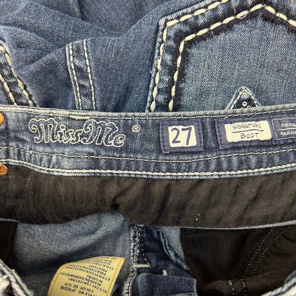 Miss Me Jeans Women's 27 (4) Blue Signature Boot Flower Sequin Pockets Blingy - Picture 9 of 15